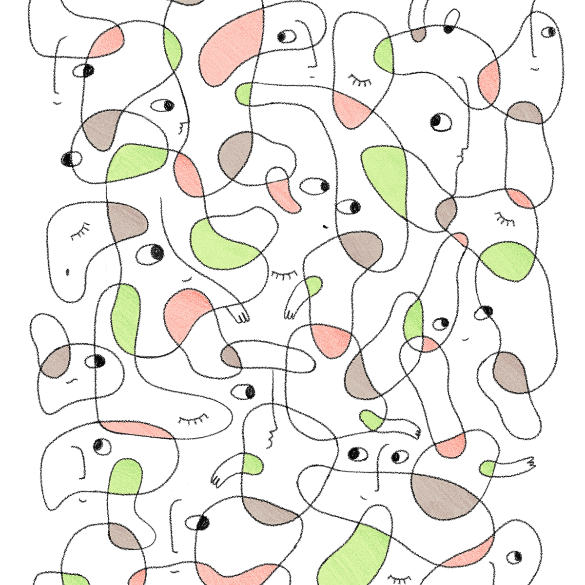 Hugging Faces - pattern/drawing by ChiChiLand